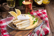  white asparagus served with a fine hollandaise sauce and Poache