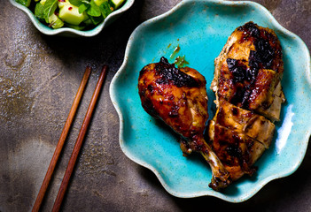 Canvas Print - the chicken baked in Asian style and cucumber salad