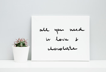 Wall Mural - Hipster scandinavian design. quote LOVE and CHOCOLATE