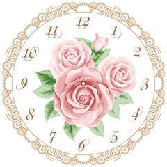 Wall Mural - Vintage clock face with roses