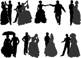 Wall Mural - eight wedding couples isolated on white