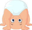 Cartoon baby girl playing upside down 