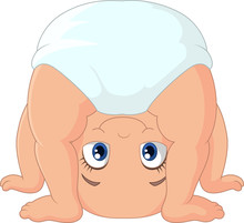 Cartoon Baby Girl Playing Upside Down 