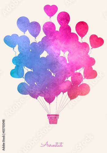 Obraz na płótnie canvas trzyczęściowy "tryptyk" Akwarela_vintage_hot_air_balloon_celebration_festive_backgroun