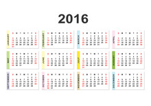 Calendar For 2016 On White Background.  Vector Circle Calendar