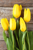 Fototapeta Tulipany - Yellow tulips on grey wooden background
