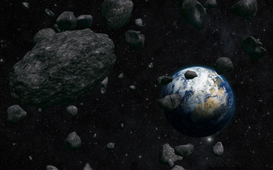 Wall Mural - view of the planet earth from space during meteorite impact