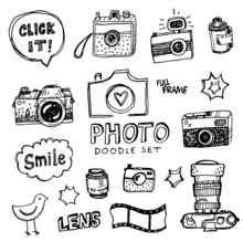 Hand Drawn Vector Illustration Set Of Photography Sign And Symbol Doodles Elements.