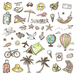Wall Mural - hand drawn travel icons set.