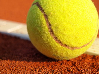 Wall Mural - Tennis ball on court,close up