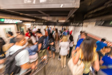 Moving Crowd Inside New York Subway Station