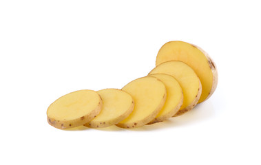 Wall Mural - Sliced potatoes on white background