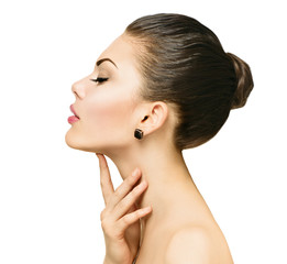 Wall Mural - beauty portrait. beautiful spa woman touching her face
