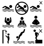 Fototapeta Kuchnia - Set of summer swim water information flat people pictogram icon