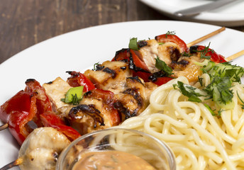 Chicken barbecue with spaghetti