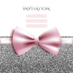 Wall Mural - Invitation decorative card with bow and glitter