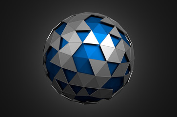 Sticker - Abstract 3d rendering of low poly blue sphere with chaotic