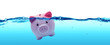 Piggy bank drowning in debt - savings to risk
