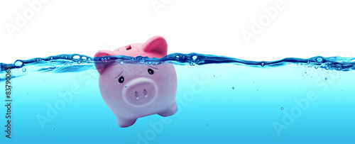 Fotomural Piggy bank drowning in debt - savings to risk