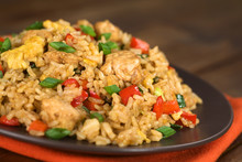 Chinese Fried Rice With Vegetables, Chicken And Fried Eggs