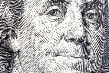 Wall Mural - Portrait of Benjamin Franklin on one hundred dollar bill close-u