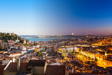 Wall Mural - Aerial view montage of Lisbon rooftop from Senhora do Monte view