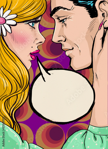 Obraz w ramie Pop Art couple conversation.Love couple.Pop Art love. 