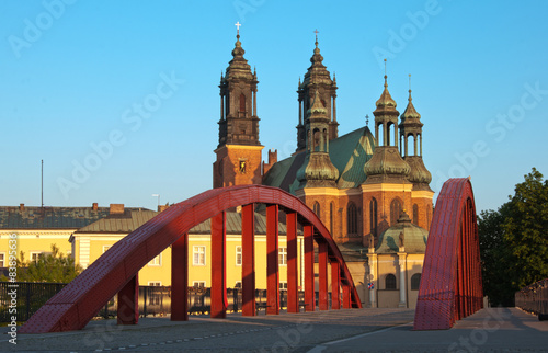 Plakat Katedra w Poznaniu i most Św. Jordana