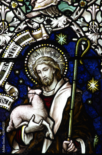 Fototapeta na wymiar Jesus Christ the Good Shepherd in stained glass