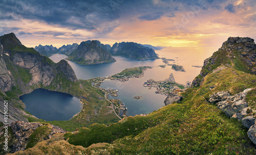 Norway.View from Reinebringen at Lofoten Islands, Norway. Fototapeta