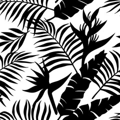  tropical black and white seamless background