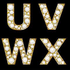 Sticker - Golden metallic shiny letters U, V, W, X
