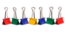 Color Binder Clips On White Background
