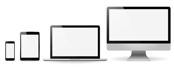 Set realistic Monitors laptop tablet and phone vector illustrati