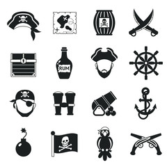  Pirate icons set black