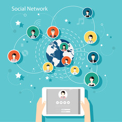 Wall Mural - Social Network Vector Concept. Flat Design Illustration for Web