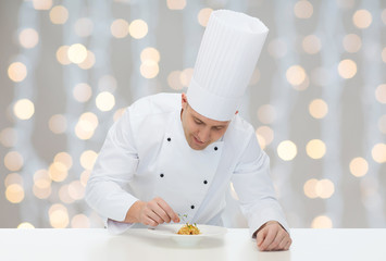 Sticker - happy male chef cook decorating dish