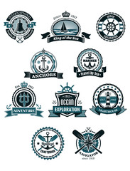 Sticker - Marine icons and badges with nautical symbols