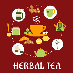 Fototapete - Herbal tea flat infographic design with icons