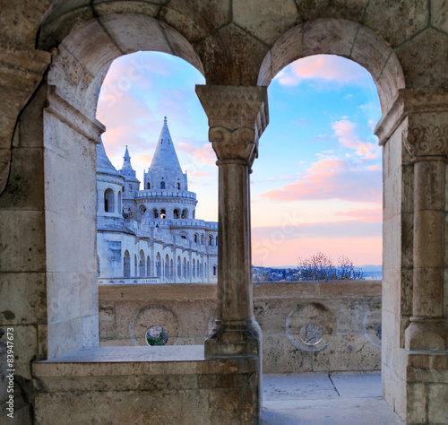 Fototapeta na wymiar Fisherman's Bastion in Budapest, Hungary, architectural detail