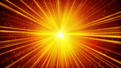 Wall Mural - yellow shining light rays and stars loopable background 4k