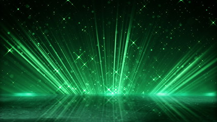 Wall Mural - green light beams and shimmering particles loopable background