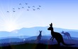 Family of kangaroo standing on the time of morning. Vector