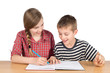 © likstudio - Brother and Sister Solving Math Problems Together Isolated