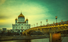 Retro Style Image Of The Cathedral Of Christ The Saviour In Mosc