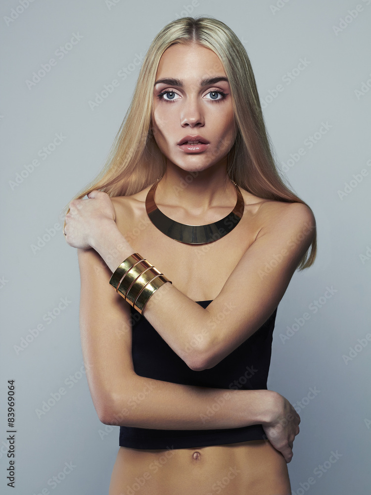 younger blonde models beautiful thin model. young blonde woman. girl in jewelry Stock Photo | Adobe Stock