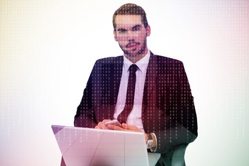 Poster - Composite image of cheerful businessman using laptop 