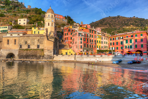 Vernazza town on the coast of Ligurian Sea, Italy Poster