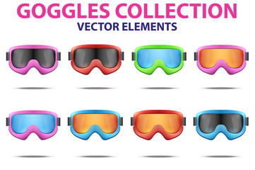 Wall Mural - Set of Classic snowboard ski goggles with colorful glass.