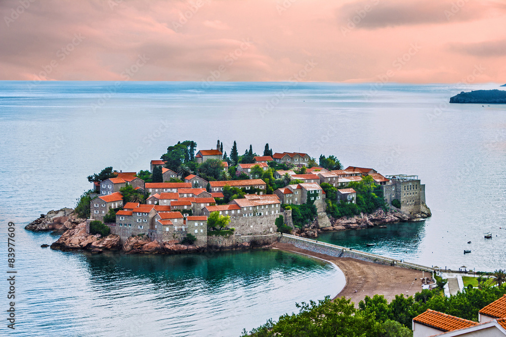 Obraz na płótnie Montenegro - island in sea. Island of Saint Stephen, Budva w salonie